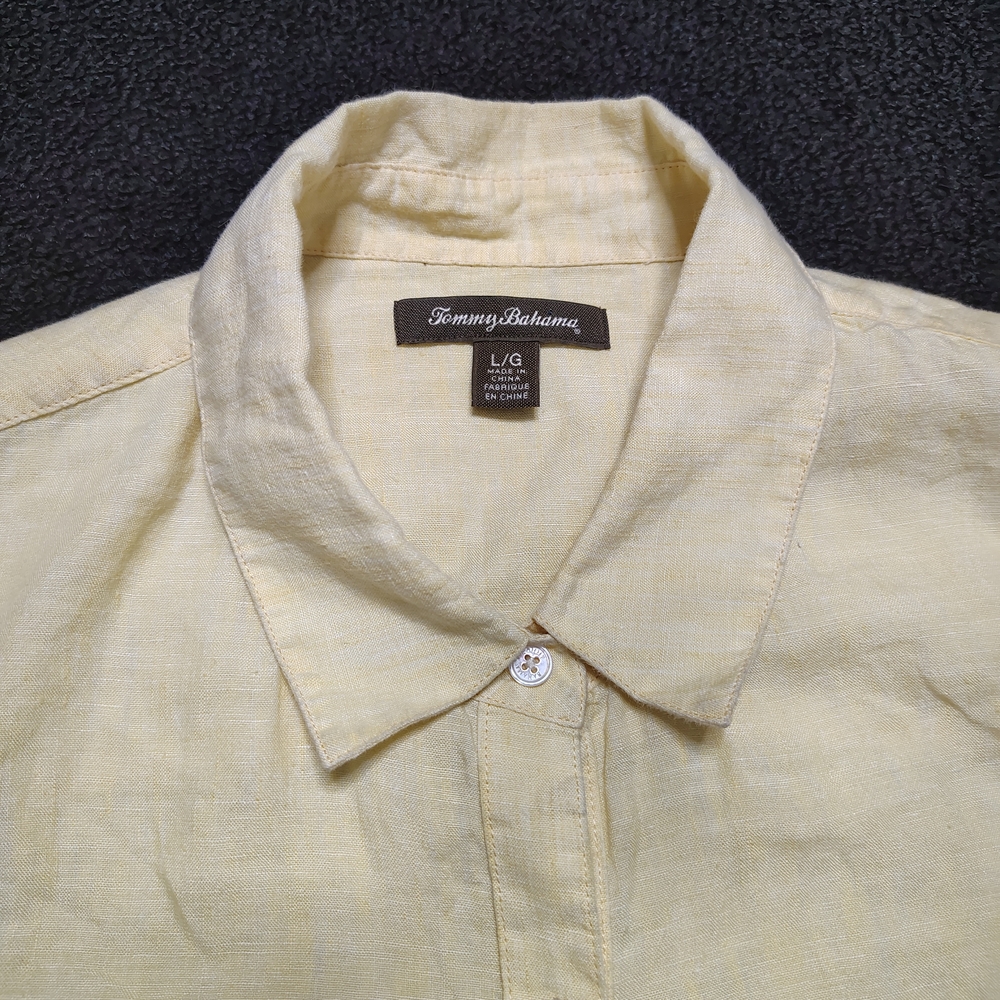 Tommy Bahama Yellow Roll Tab 100% Linen Button Up Shirt Women's Size Large